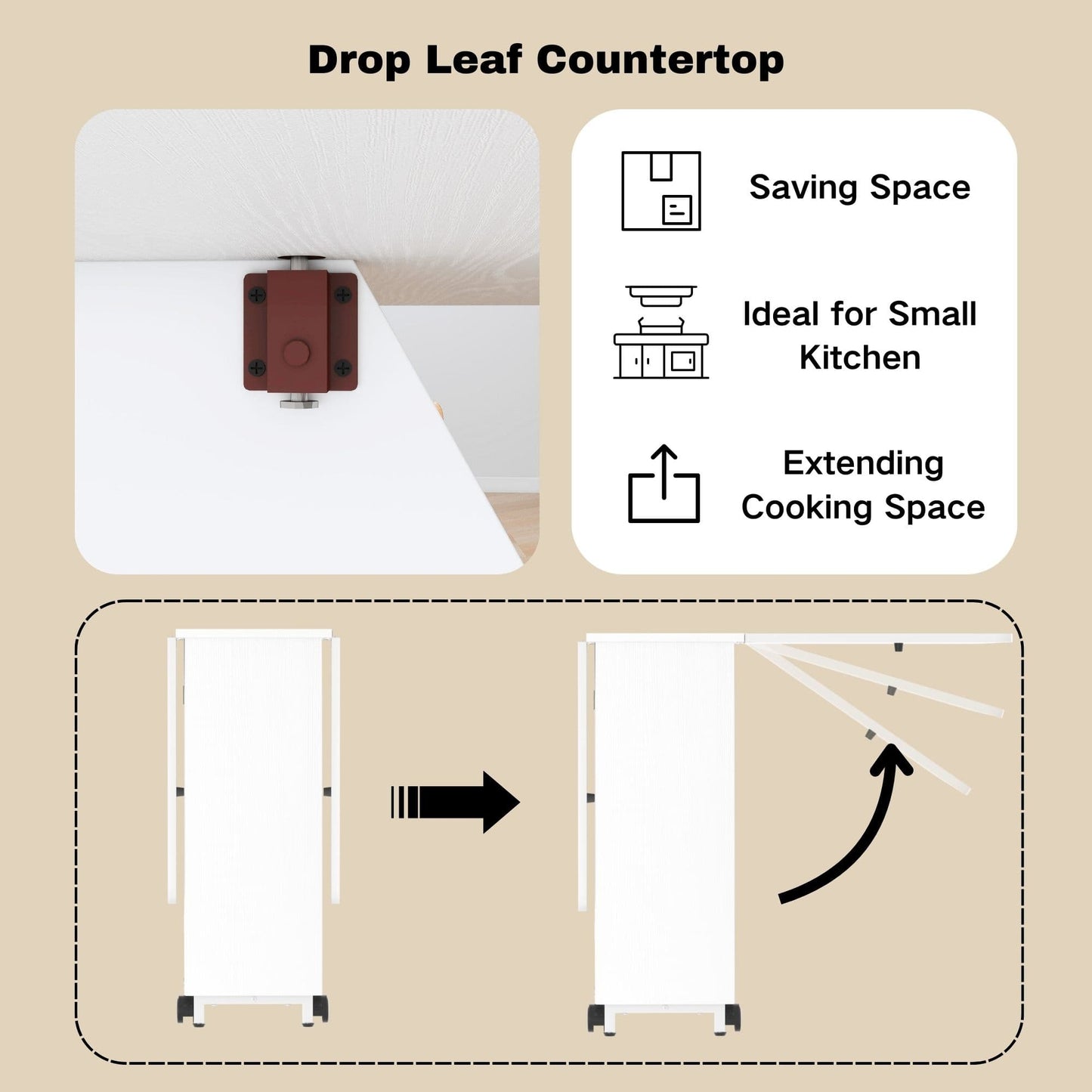 Folding Dining Table with Storage Drawer, 51''L x 31''W Drop Leaf Dining Table