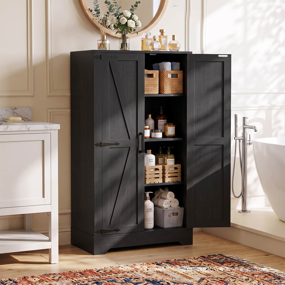 43.3'' Tall Small Farmhouse Bathroom Cabinet with Adjustable Shelves