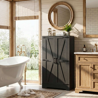 43.3'' Tall Small Farmhouse Bathroom Cabinet with Adjustable Shelves