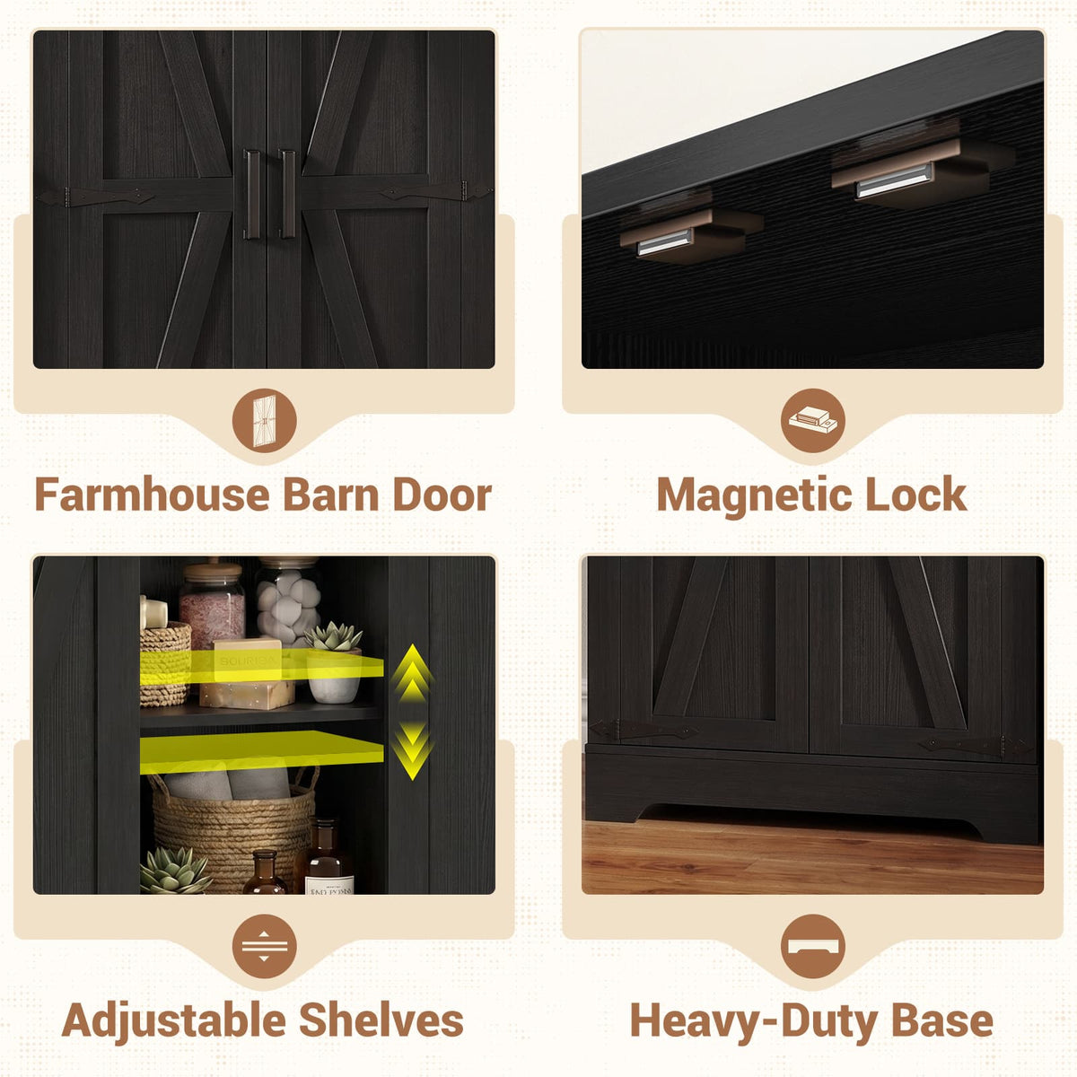 43.3'' Tall Small Farmhouse Bathroom Cabinet with Adjustable Shelves