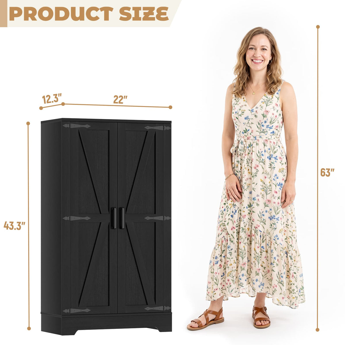 43.3'' Tall Small Farmhouse Bathroom Cabinet with Adjustable Shelves