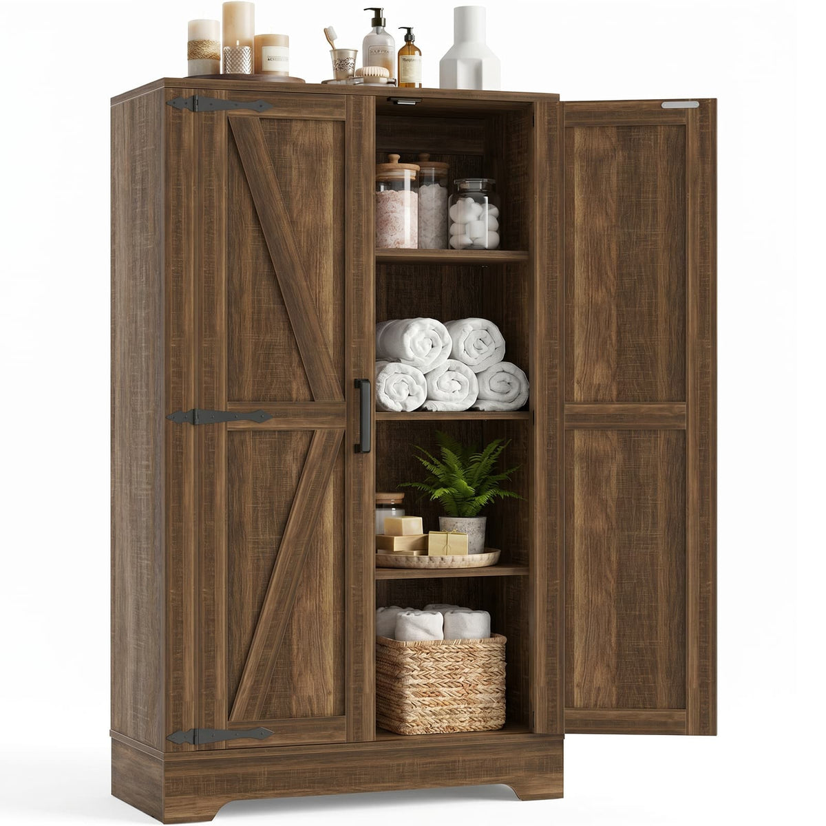 43.3'' Tall Small Farmhouse Bathroom Cabinet with Adjustable Shelves