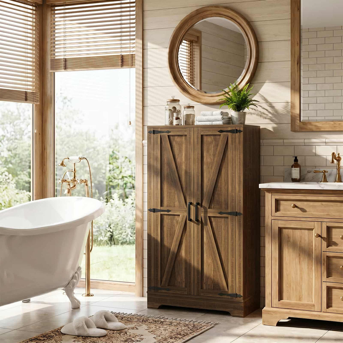 43.3'' Tall Small Farmhouse Bathroom Cabinet with Adjustable Shelves