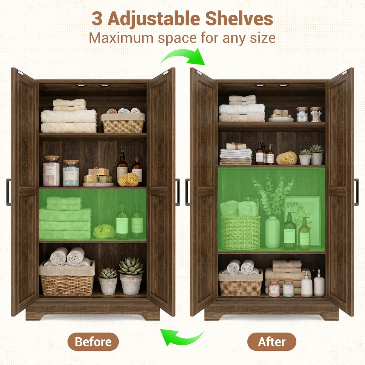43.3'' Tall Small Farmhouse Bathroom Cabinet with Adjustable Shelves