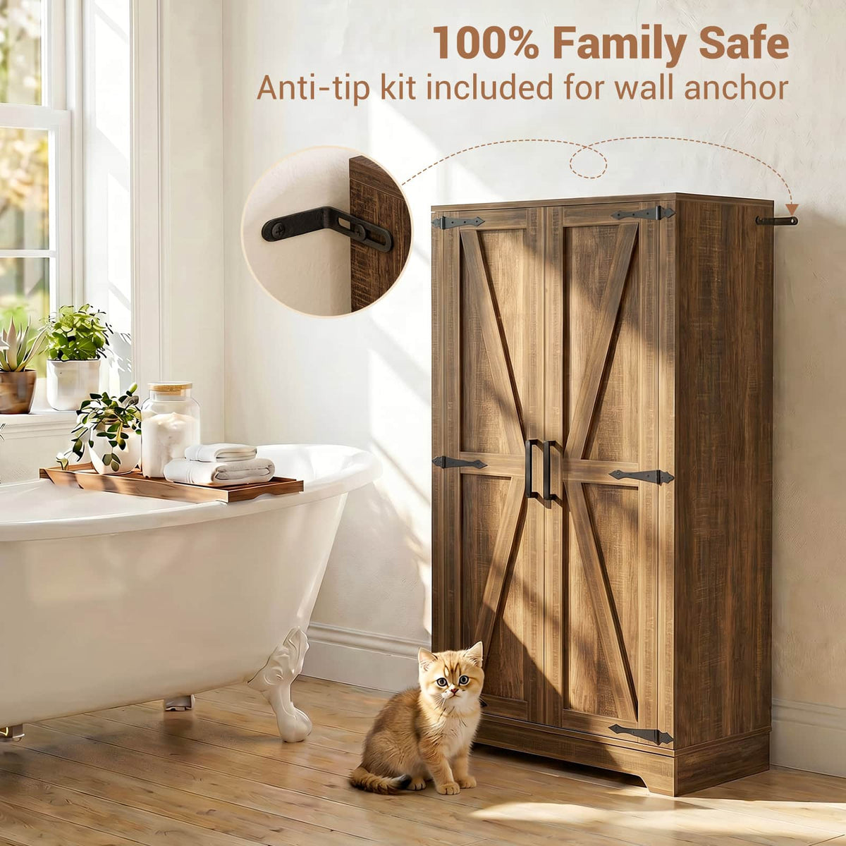 43.3'' Tall Small Farmhouse Bathroom Cabinet with Adjustable Shelves