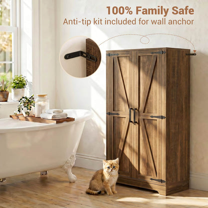 43.3'' Tall Small Farmhouse Bathroom Cabinet with Adjustable Shelves