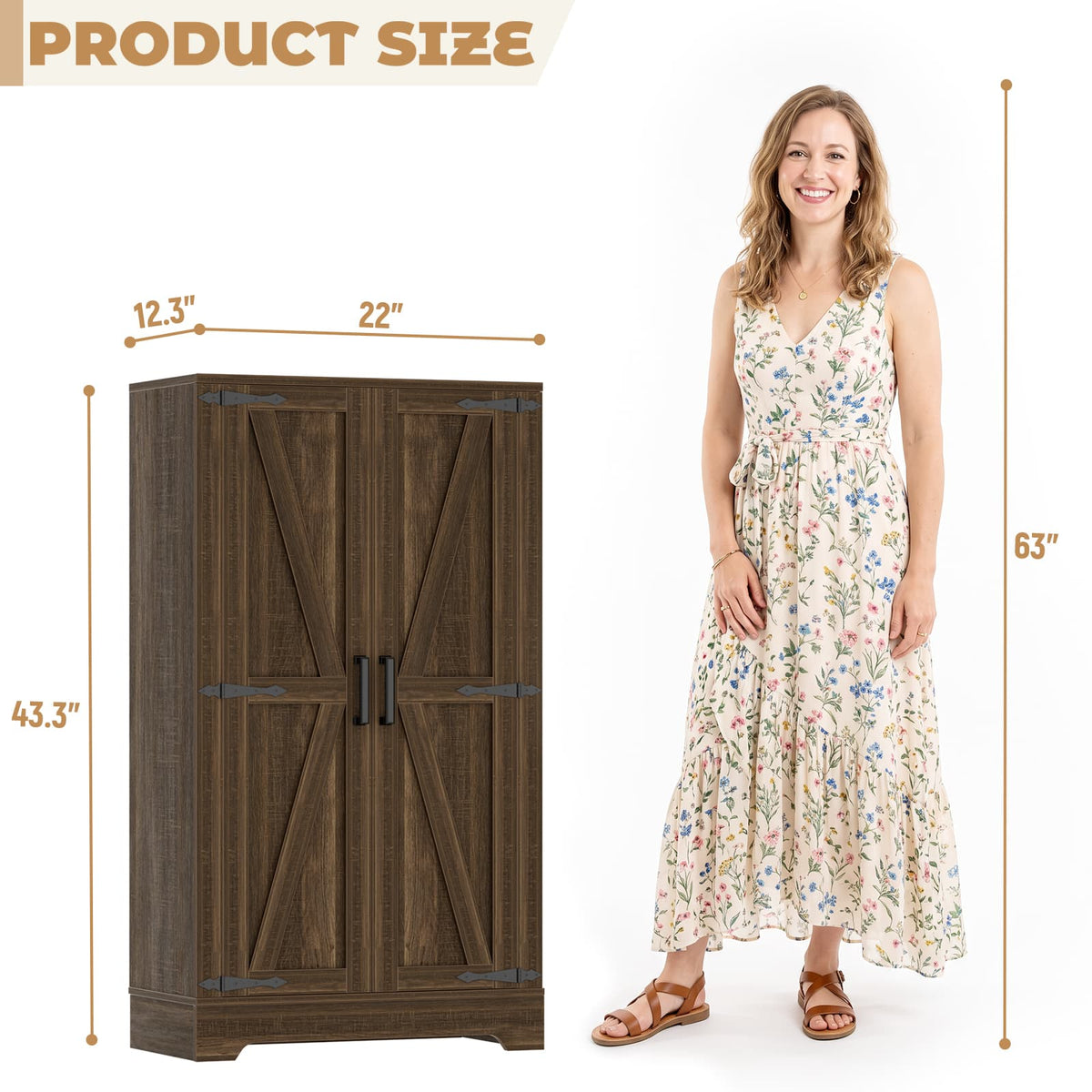 43.3'' Tall Small Farmhouse Bathroom Cabinet with Adjustable Shelves