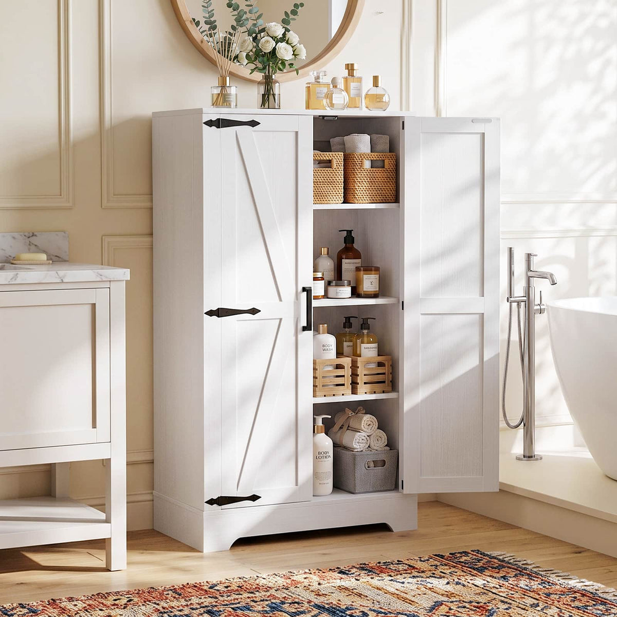 43.3'' Tall Small Farmhouse Bathroom Cabinet with Adjustable Shelves