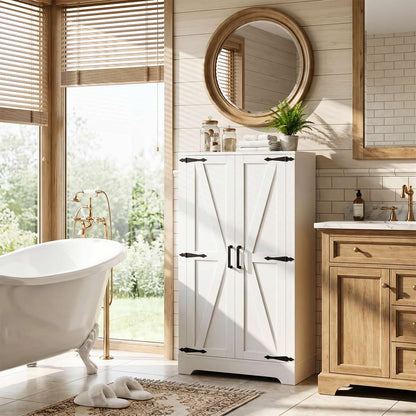 43.3'' Tall Small Farmhouse Bathroom Cabinet with Adjustable Shelves