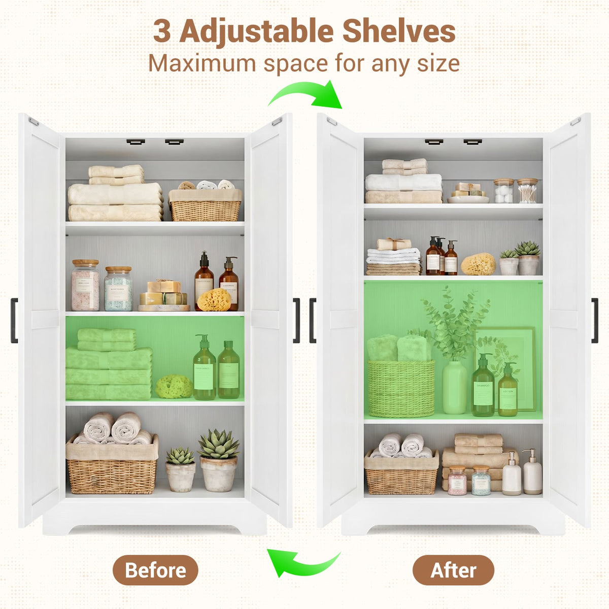 43.3'' Tall Small Farmhouse Bathroom Cabinet with Adjustable Shelves