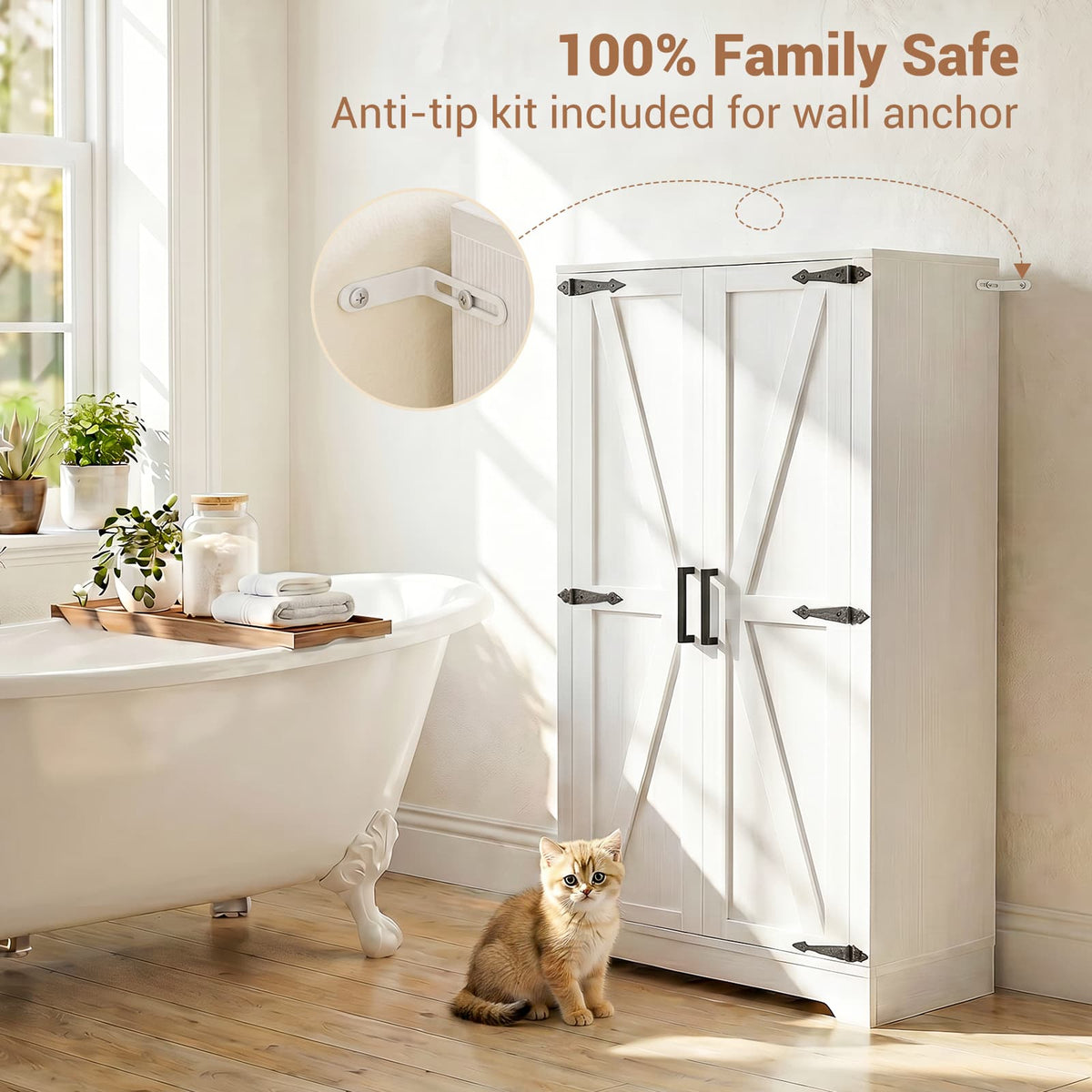 43.3'' Tall Small Farmhouse Bathroom Cabinet with Adjustable Shelves