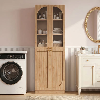 80'' Tall 6-Tier Bathroom Storage Cabinet, Linen Cabinet with Glass Doors and Adjustable Shelves