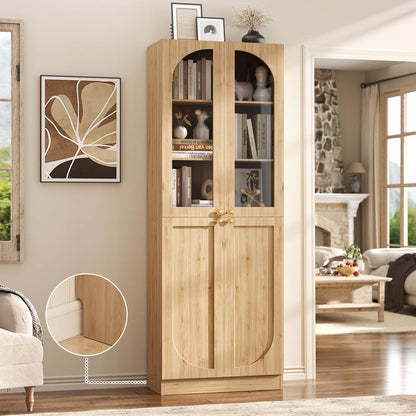 80'' Tall 6-Tier Bathroom Storage Cabinet, Linen Cabinet with Glass Doors and Adjustable Shelves