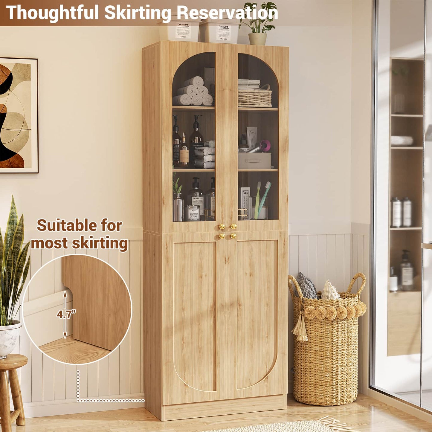 47.2'' Wide 6-Tier Arched Bathroom Cabinet with Doors and Adjustable Shelves, Set of 2