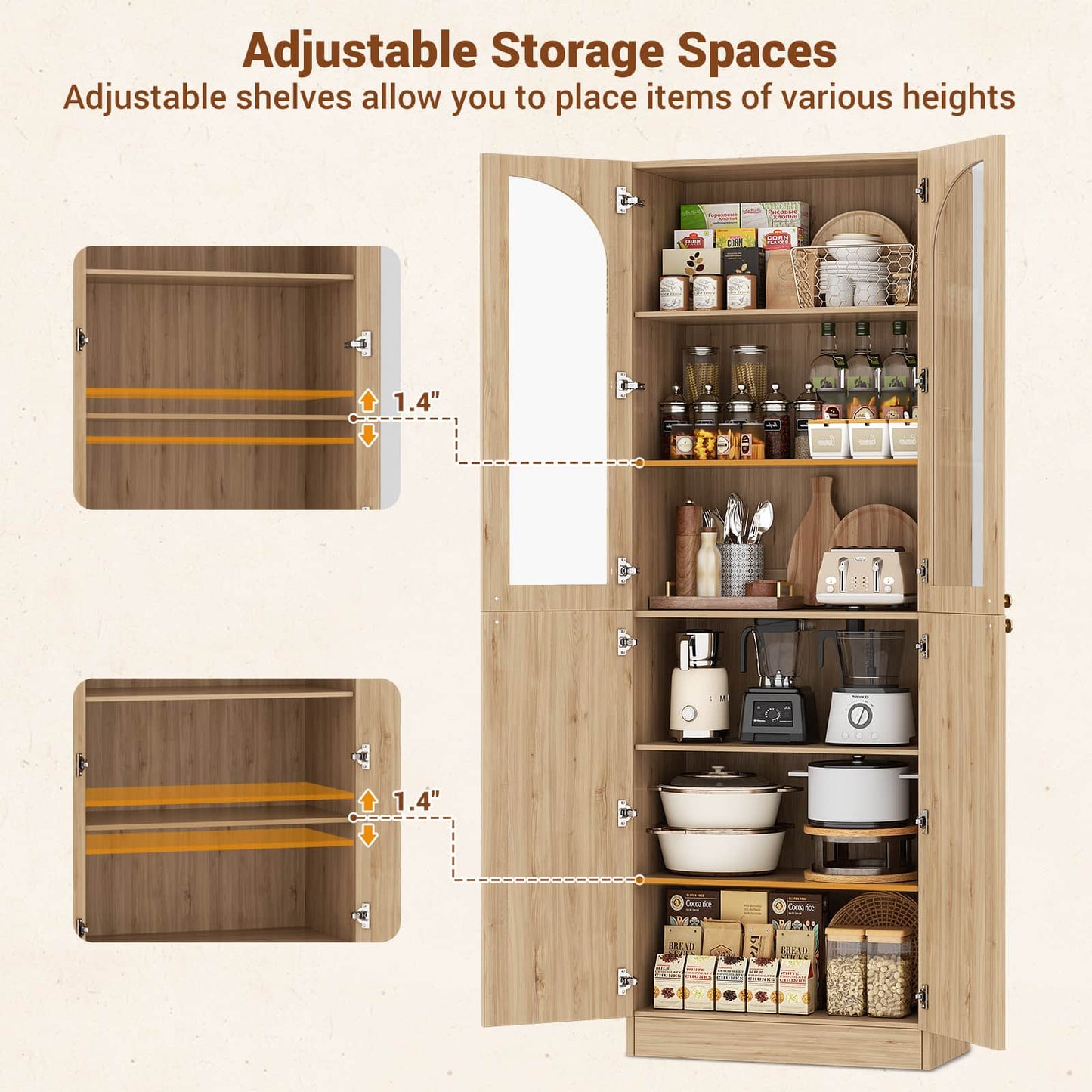 47.2'' Wide 6-Tier Arched Bathroom Cabinet with Doors and Adjustable Shelves, Set of 2