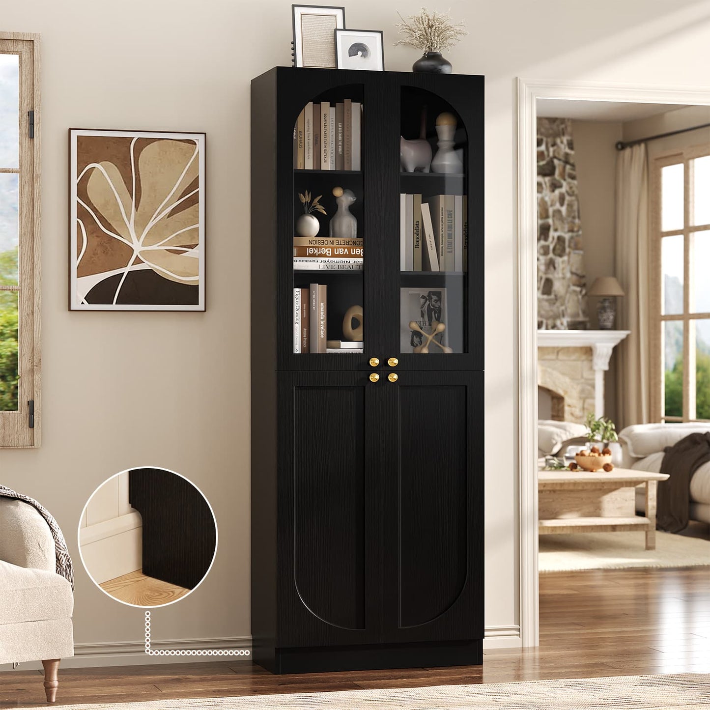 80'' Tall 6-Tier Bathroom Storage Cabinet, Linen Cabinet with Glass Doors and Adjustable Shelves