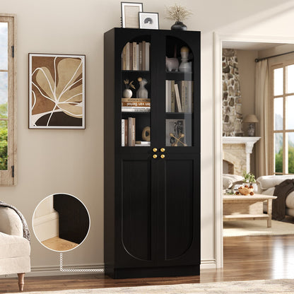 80'' Tall 6-Tier Bathroom Storage Cabinet, Linen Cabinet with Glass Doors and Adjustable Shelves