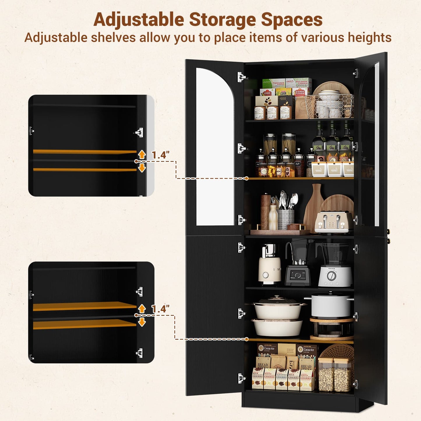47.2'' Wide 6-Tier Arched Bathroom Cabinet with Doors and Adjustable Shelves, Set of 2