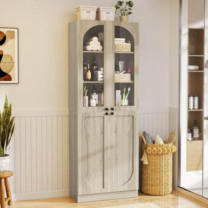 80'' Tall 6-Tier Bathroom Storage Cabinet, Linen Cabinet with Glass Doors and Adjustable Shelves
