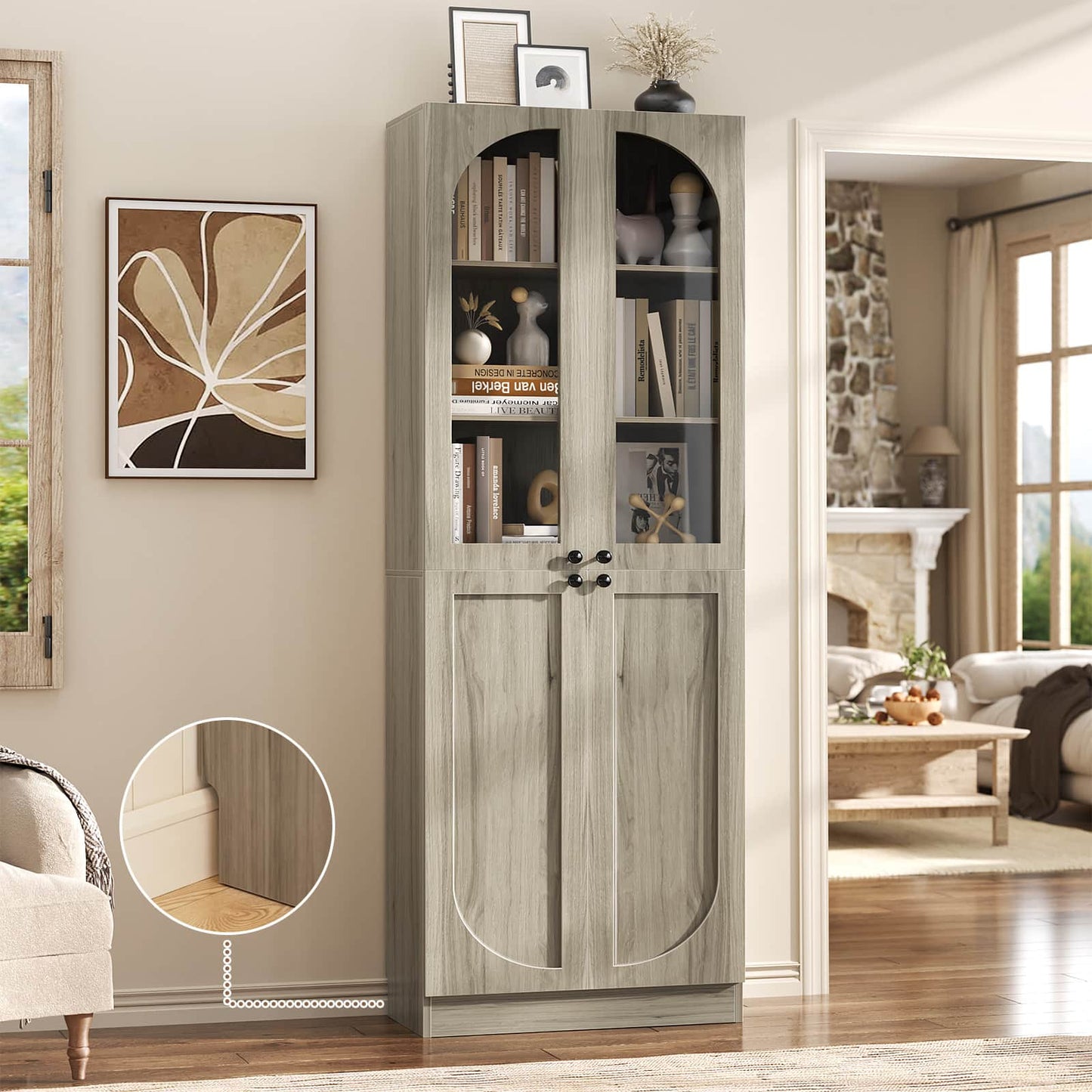 80'' Tall 6-Tier Bathroom Storage Cabinet, Linen Cabinet with Glass Doors and Adjustable Shelves