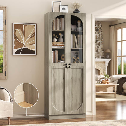80'' Tall 6-Tier Bathroom Storage Cabinet, Linen Cabinet with Glass Doors and Adjustable Shelves