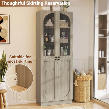 47.2'' Wide 6-Tier Arched Bathroom Cabinet with Doors and Adjustable Shelves, Set of 2
