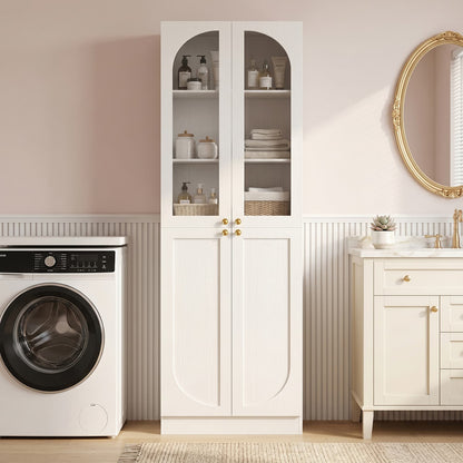 80'' Tall 6-Tier Bathroom Storage Cabinet, Linen Cabinet with Glass Doors and Adjustable Shelves