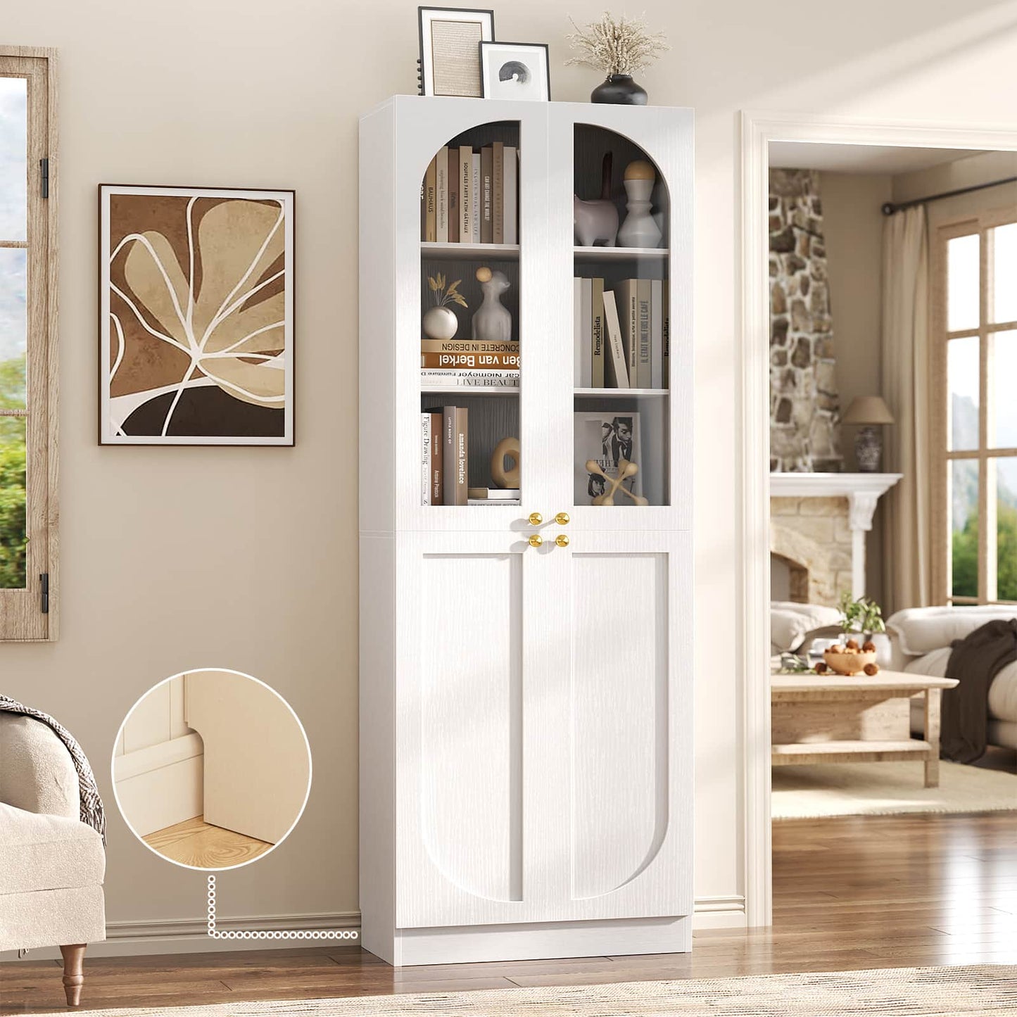 80'' Tall 6-Tier Bathroom Storage Cabinet, Linen Cabinet with Glass Doors and Adjustable Shelves