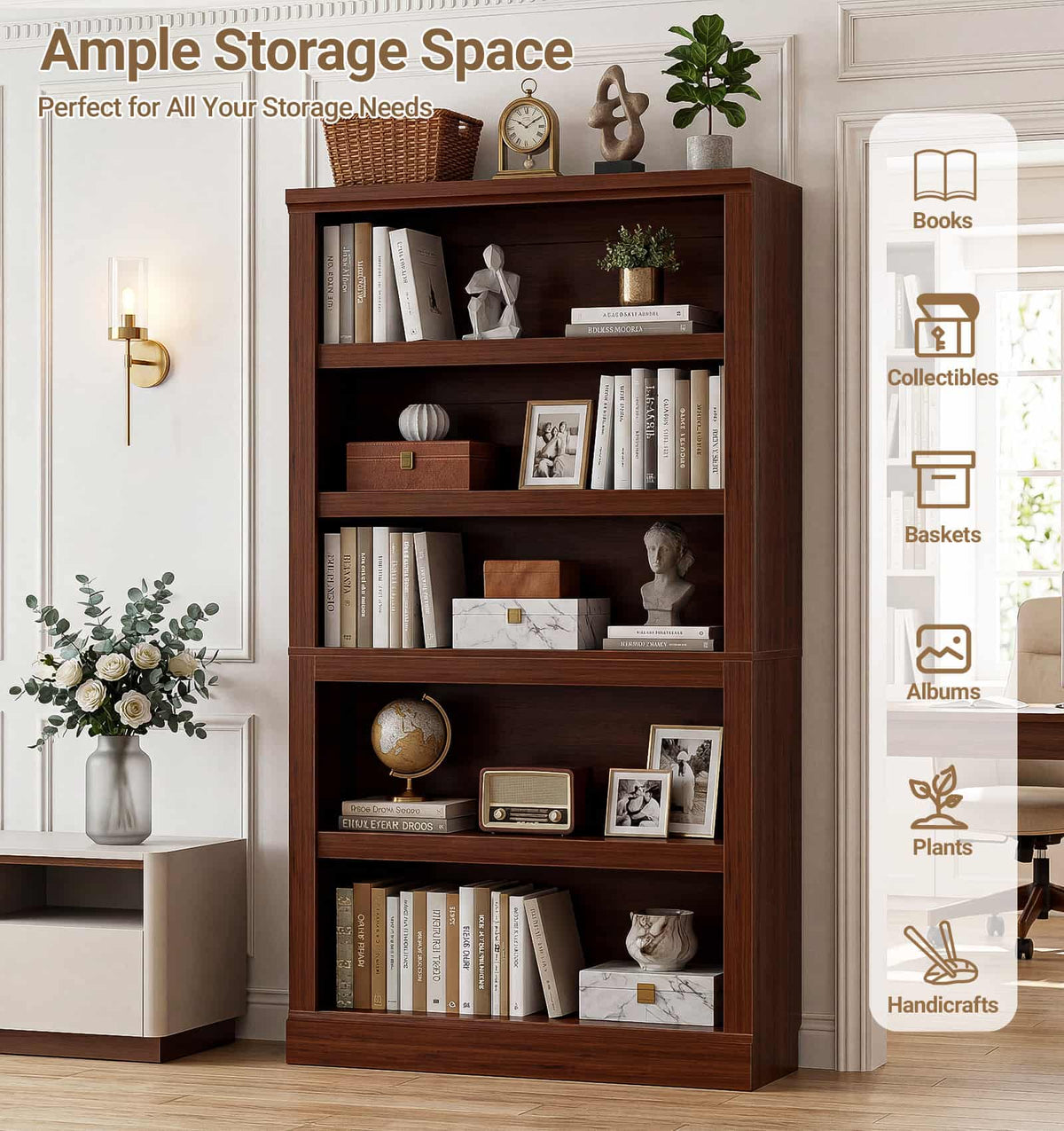 71” Tall Bookcase with Adjustable Storage Shelves