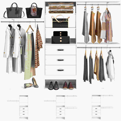 96‘’ W Closet System, Walk In Closet Organizer with 3 Shelving Towers