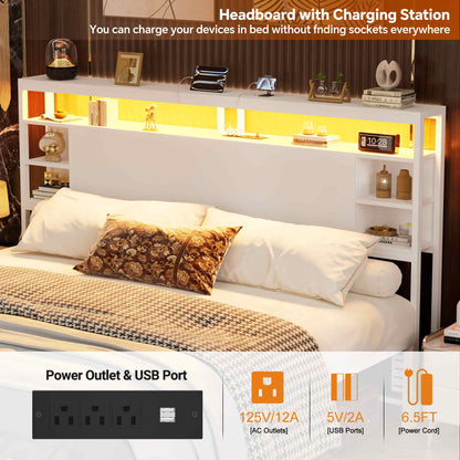 King Headboard with Storage, Headboards with Power Outlets and Smart LED Light, Sturdy Head Board for King Size Bed