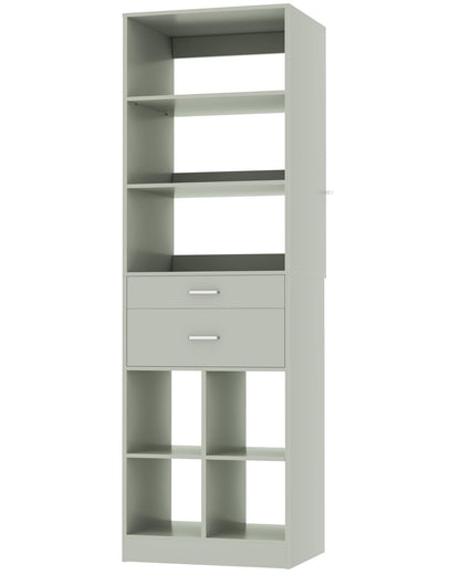 22" Floor-Standing Closet System, Multi-Tiered Wardrobe Storage Unit with Adjustable Shelves & Smooth-Glide Drawers