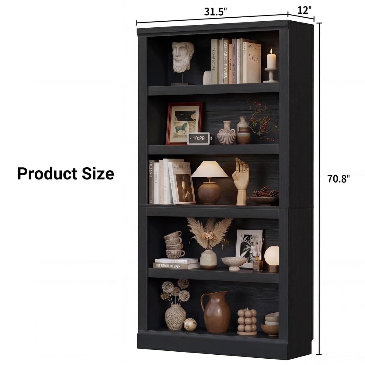 71” Tall Bookcase with Adjustable Storage Shelves