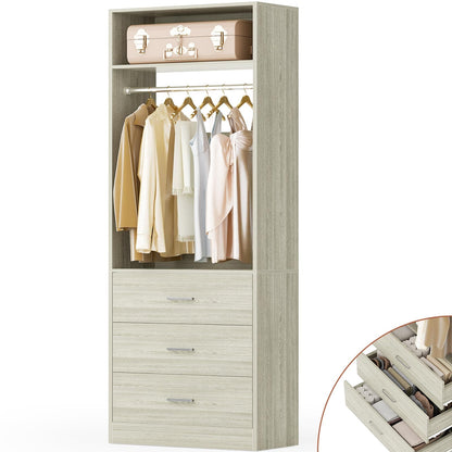 Freestanding 2FT Closet System with 3 Wood Drawers, 24" Closet Organizer System with Hanging Rod & Shelves