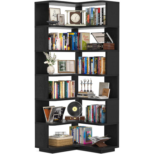 7-Tier Corner Bookshelf - Freestanding L-Shaped Etagere with Baffle for Home Office, Living Room & Bedroom