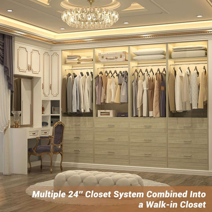 Freestanding 2FT Closet System with 3 Wood Drawers, 24" Closet Organizer System with Hanging Rod & Shelves