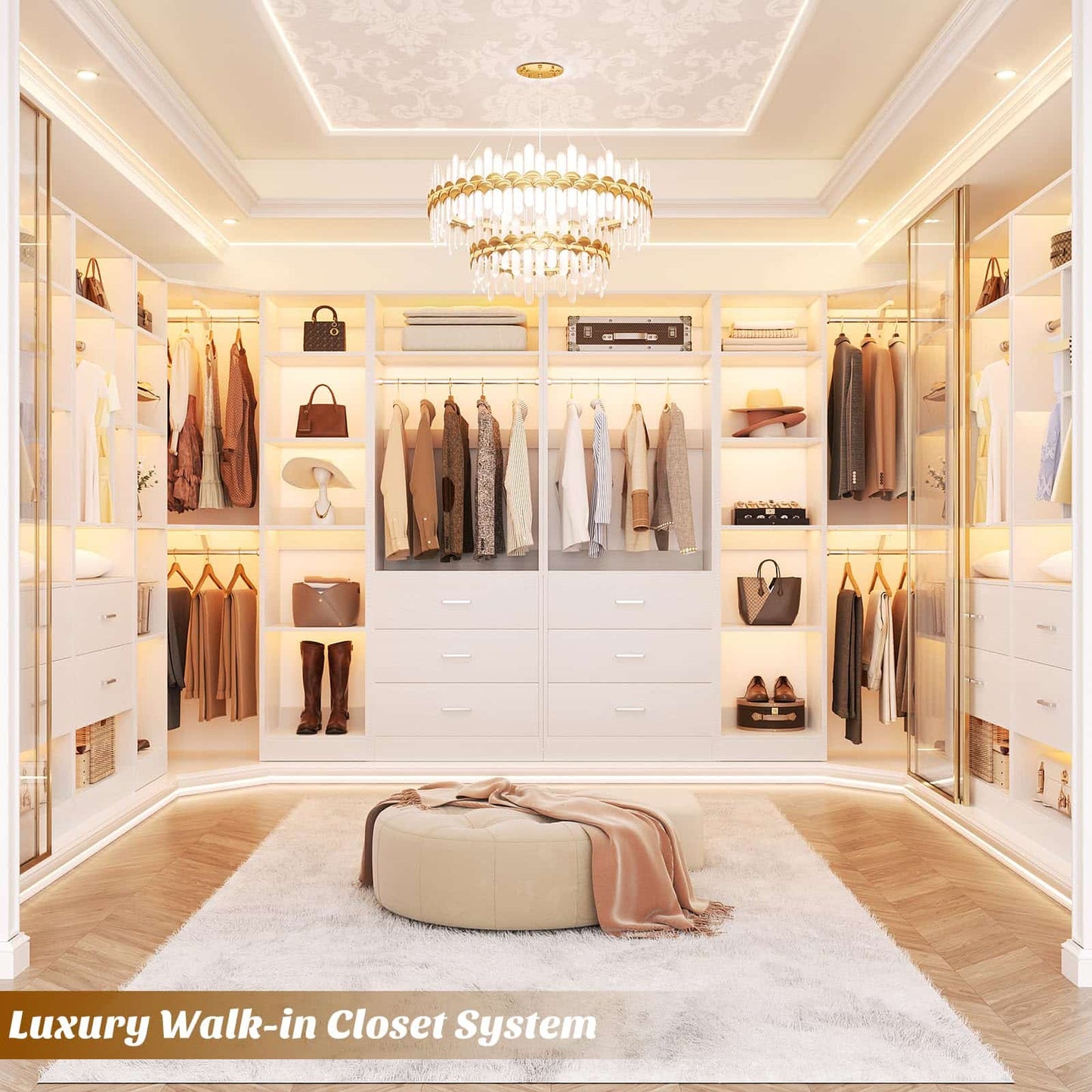 Freestanding Closet System with 3 Sets, 87.2" Closet Organizer System , Reversible L Shaped Walk-in Closets,