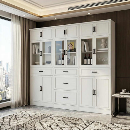 Farmhouse Storage Cabinet Bundle - 2-Pack 80" Tall Pantry Set + Single Tall Pantry Cabinet with Drawers, Space-Saving Design