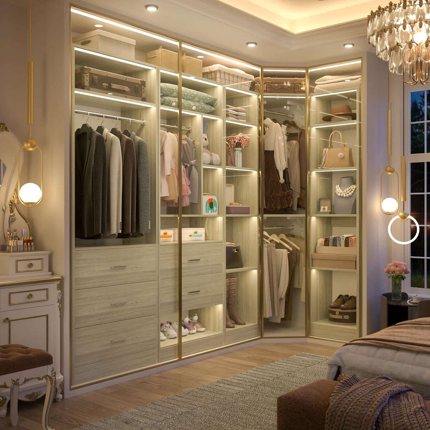 Freestanding Closet System with 3 Sets, 87.2" Closet Organizer System , Reversible L Shaped Walk-in Closets,