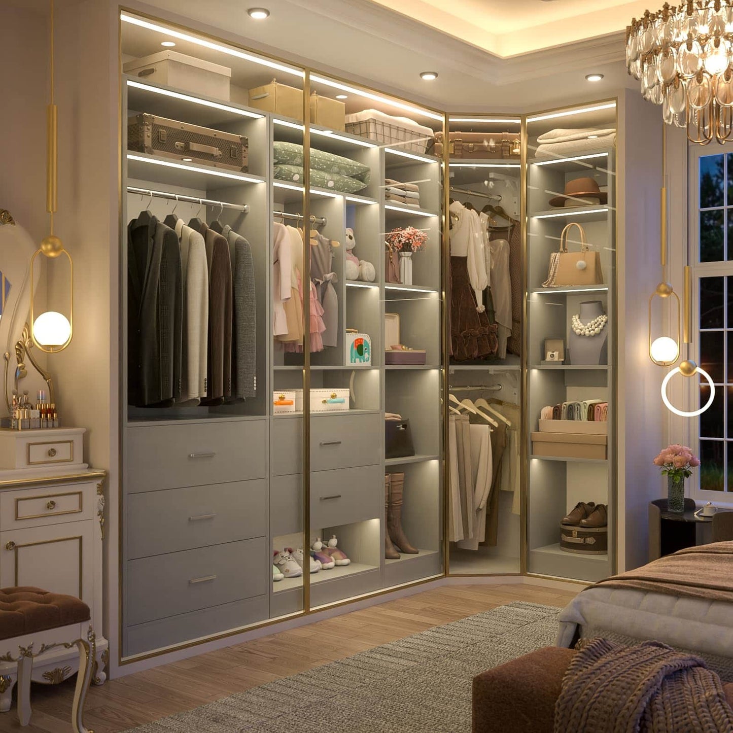 Freestanding Closet System with 3 Sets, 87.2" Closet Organizer System , Reversible L Shaped Walk-in Closets,