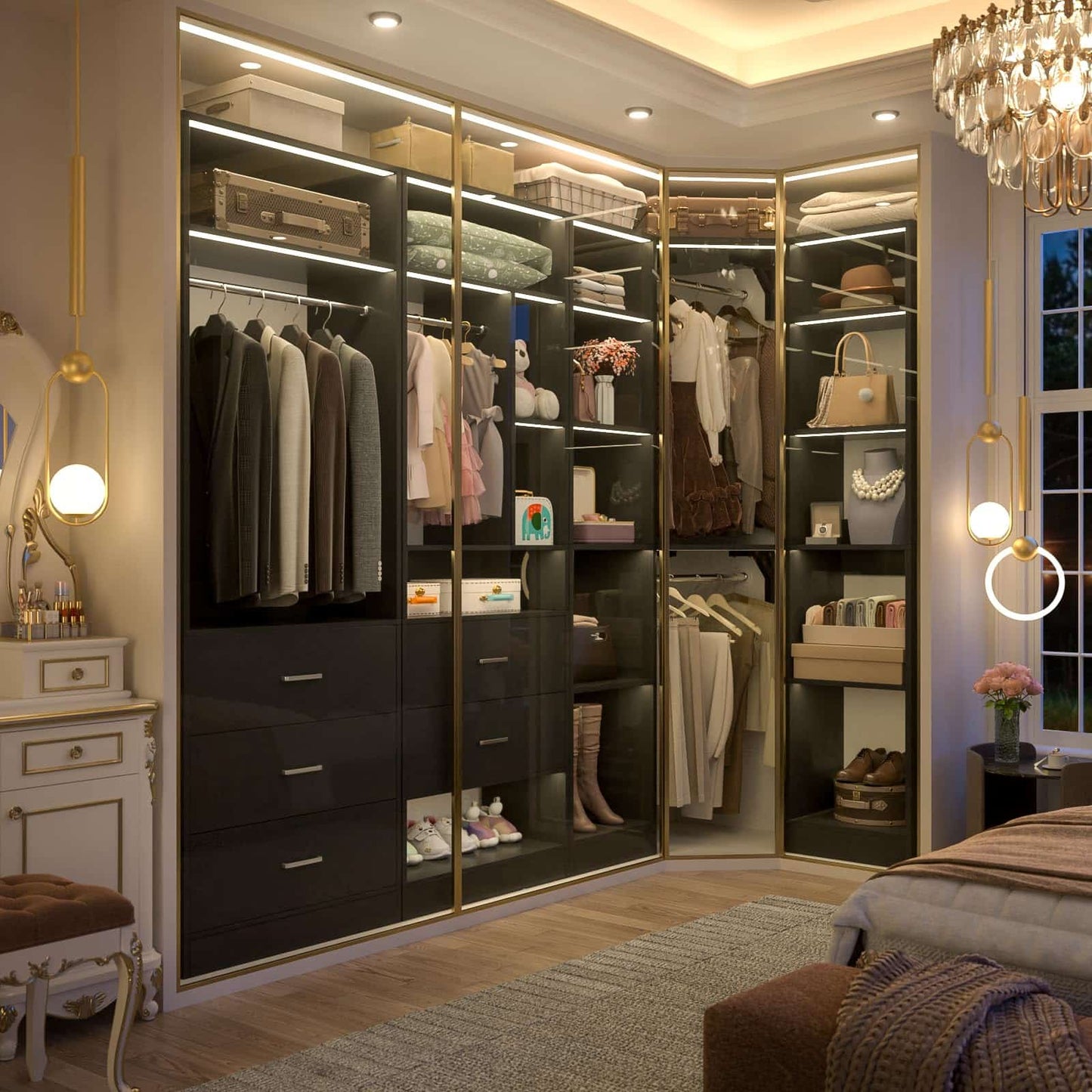 Freestanding Closet System with 3 Sets, 87.2" Closet Organizer System , Reversible L Shaped Walk-in Closets,