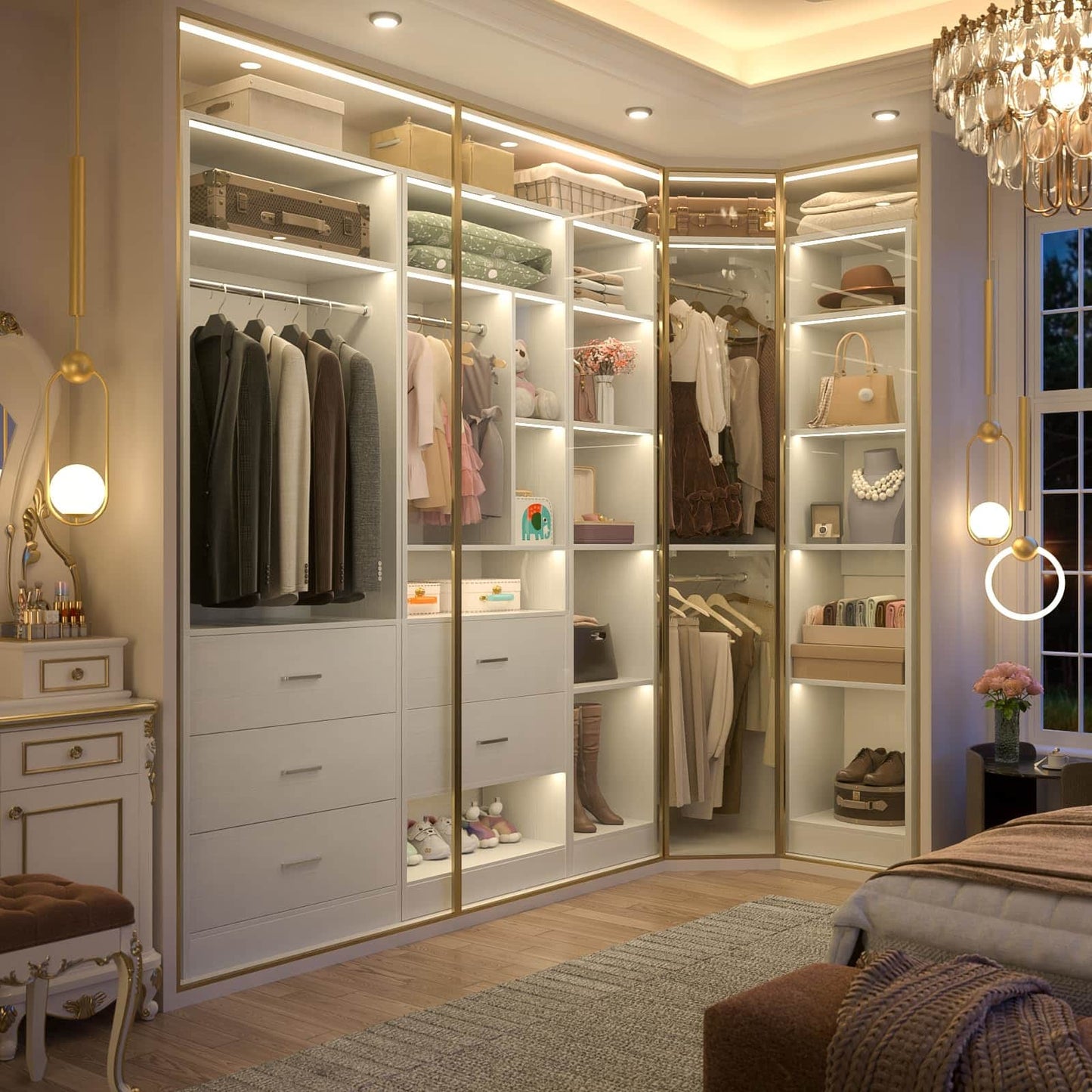 Freestanding Closet System with 3 Sets, 87.2" Closet Organizer System , Reversible L Shaped Walk-in Closets,