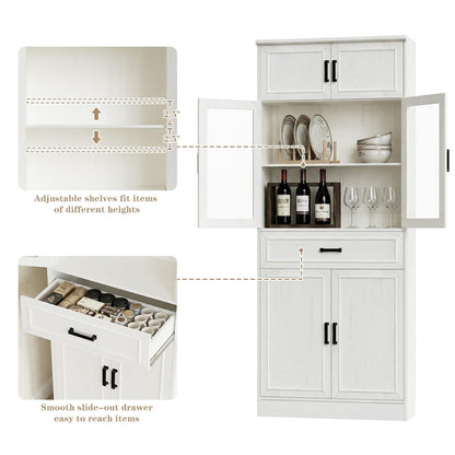 2-Pack 80" Tall Kitchen Pantry Cabinets - Freestanding Storage with Glass Doors, Adjustable Shelves & Drawer Organizer