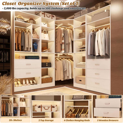 Freestanding Closet System with 3 Sets, 87.2" Closet Organizer System , Reversible L Shaped Walk-in Closets,
