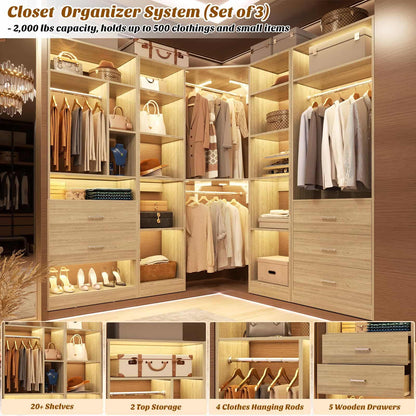 Freestanding Closet System with 3 Sets, 87.2" Closet Organizer System , Reversible L Shaped Walk-in Closets,