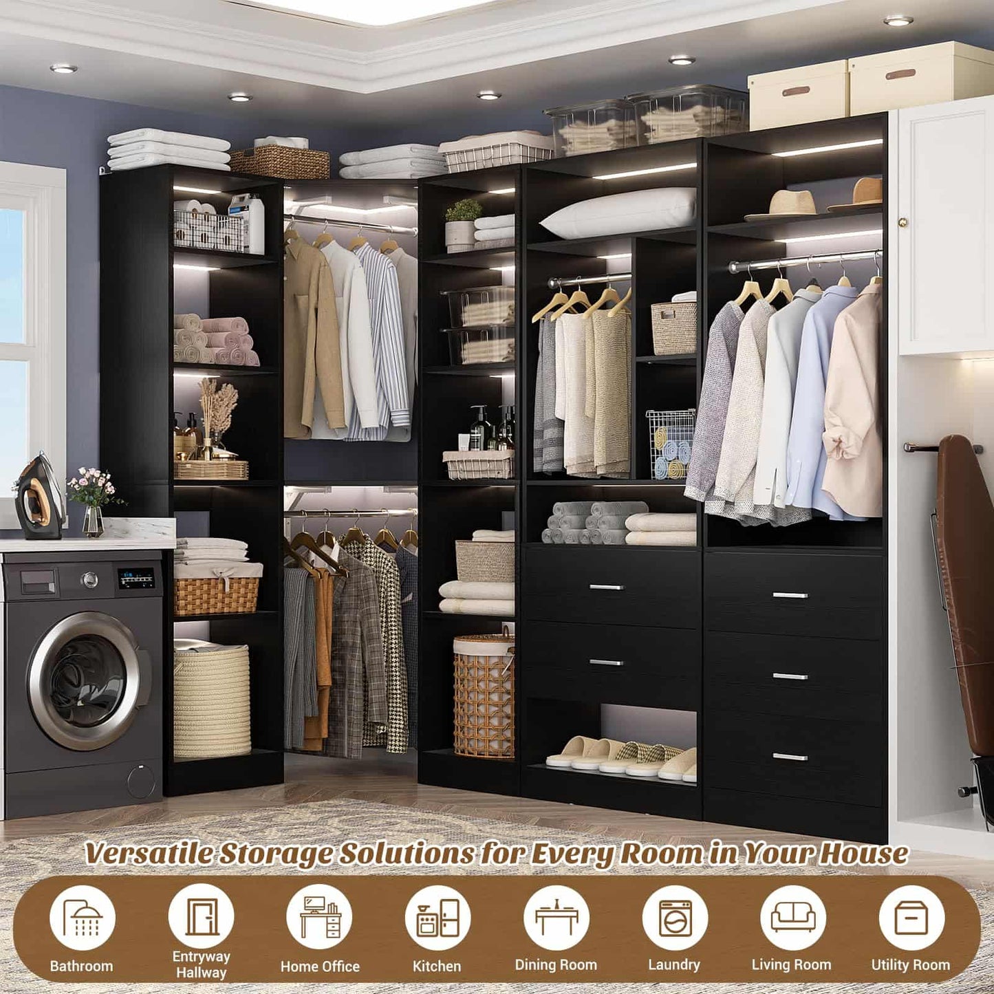 Freestanding Closet System with 3 Sets, 87.2" Closet Organizer System , Reversible L Shaped Walk-in Closets,