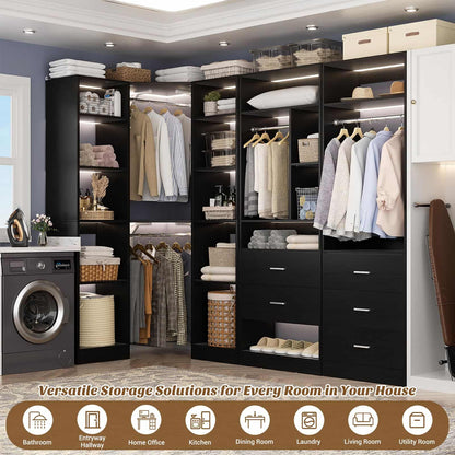 Freestanding Closet System with 3 Sets, 87.2" Closet Organizer System , Reversible L Shaped Walk-in Closets,