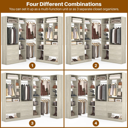 Freestanding Closet System with 3 Sets, 87.2" Closet Organizer System , Reversible L Shaped Walk-in Closets,
