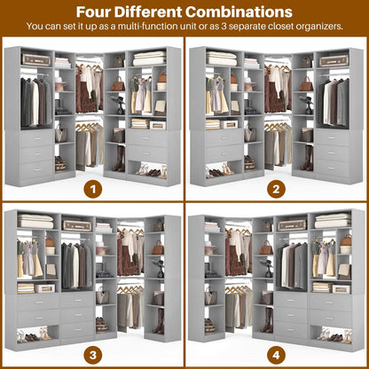 Freestanding Closet System with 3 Sets, 87.2" Closet Organizer System , Reversible L Shaped Walk-in Closets,