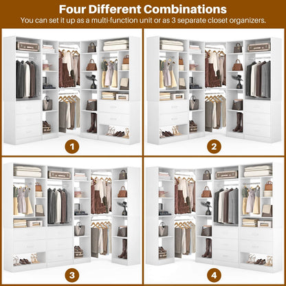 Freestanding Closet System with 3 Sets, 87.2" Closet Organizer System , Reversible L Shaped Walk-in Closets,